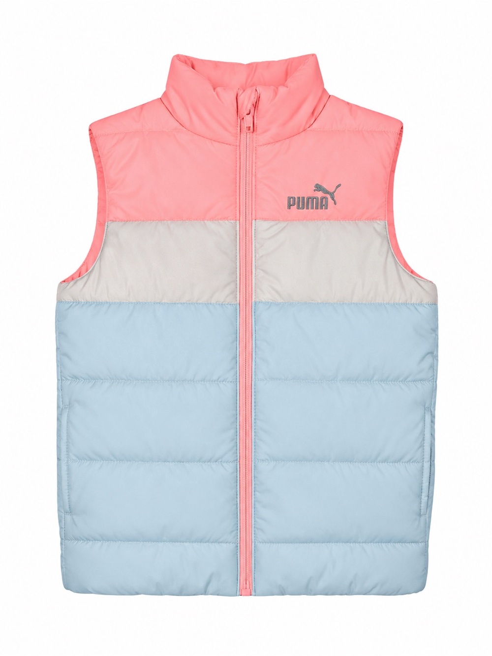 PUMA Girls Colorblock Puffer Vest Pink Blue Gray Full Zip Quilted 1333175